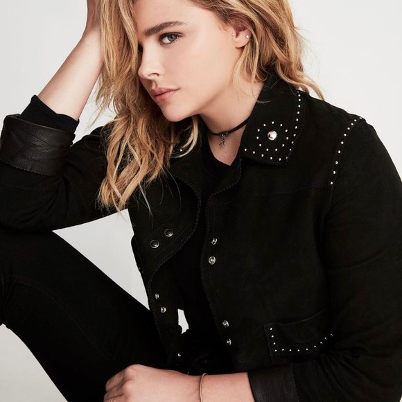 Sandro Paris Suede Studded Crop Jacket (Sz 3 / L) Snap Button Black - Picture 1 of 16